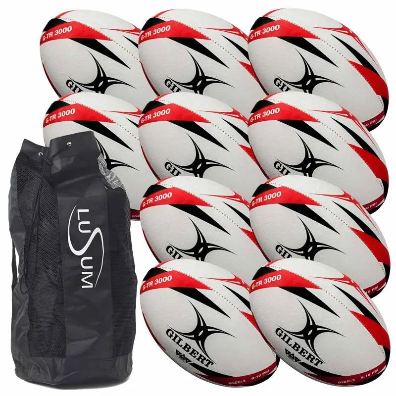 10 x Gilbert GTR3000 Trainer Rugby Red Balls Inc Bag