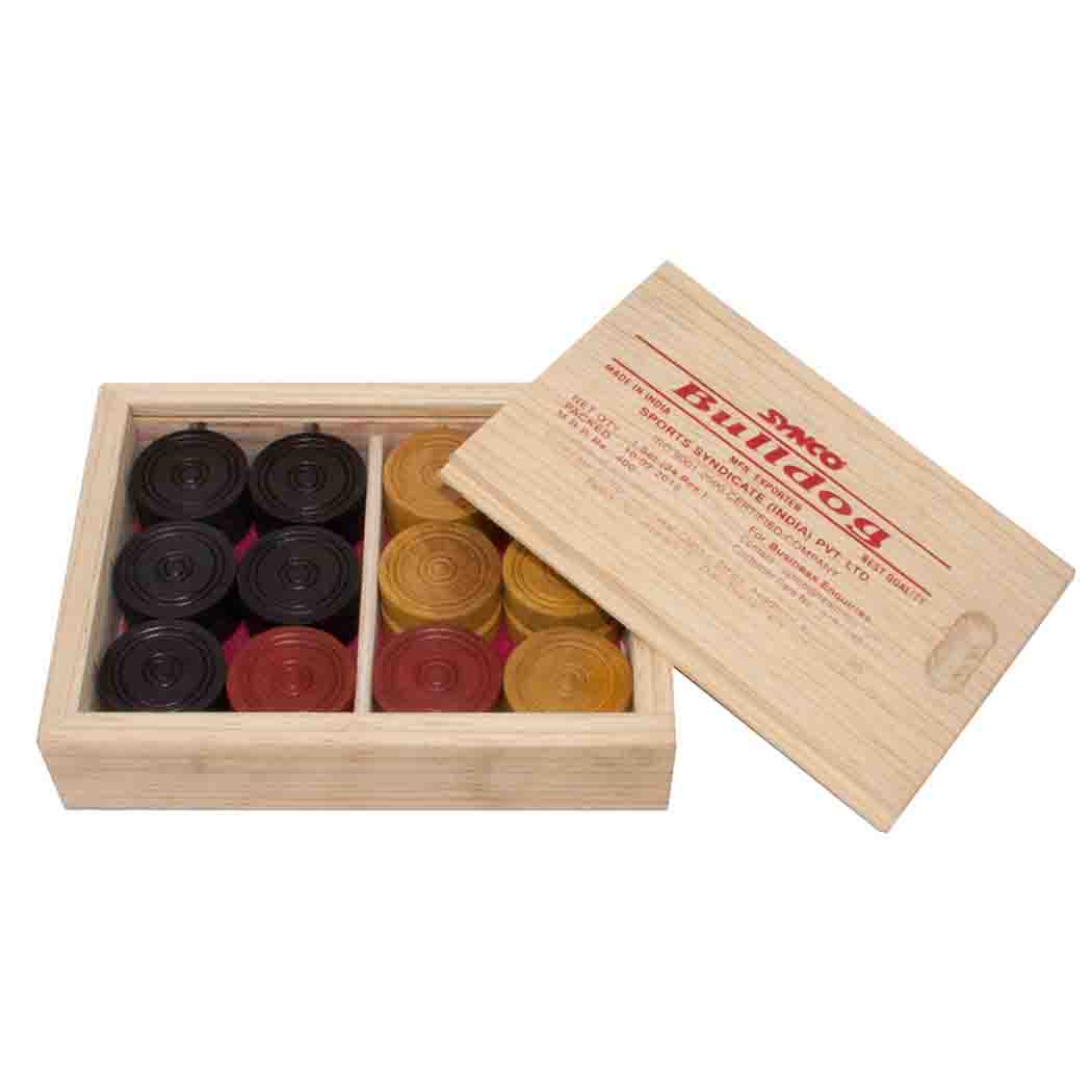 Synco Carrom Coins SYNCO Bulldog Carrom Coin Set in Wooden Box