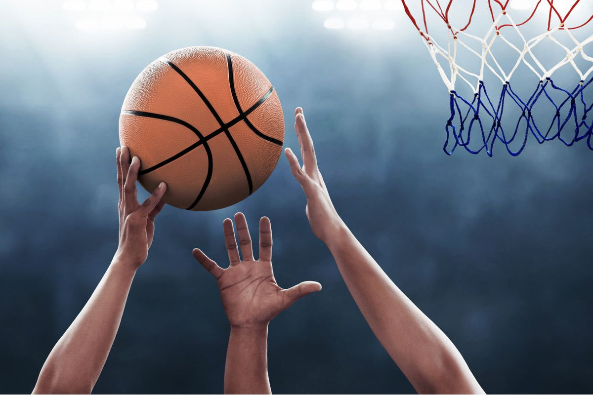Basketballs basketball stands and backboards
