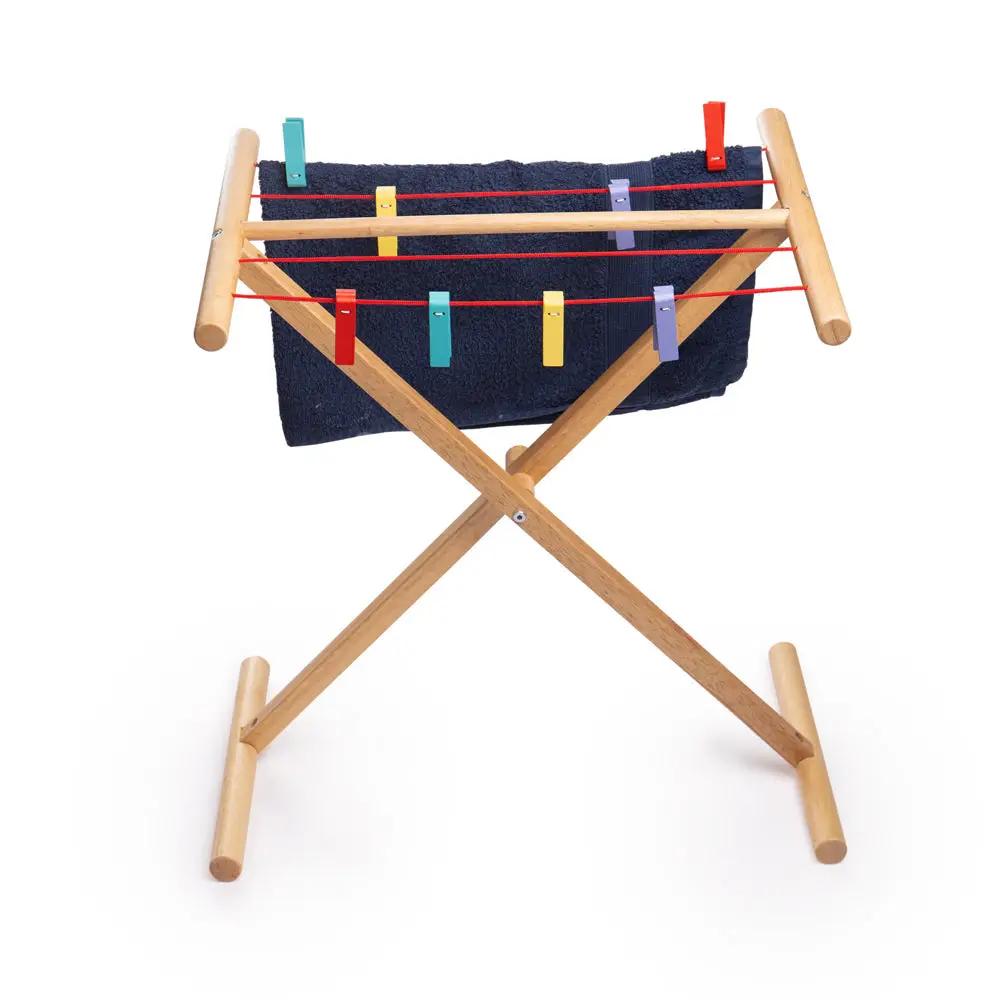 Wooden clothes airer for pretend play laundry