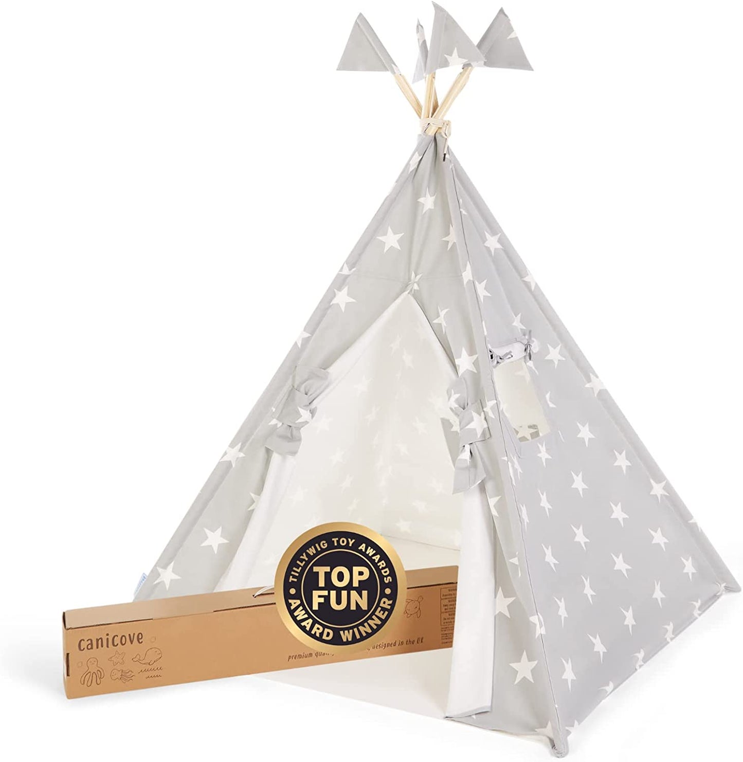 TotsAhoy Children Teepees Grey stars Canicove Teepee Tent for Kids